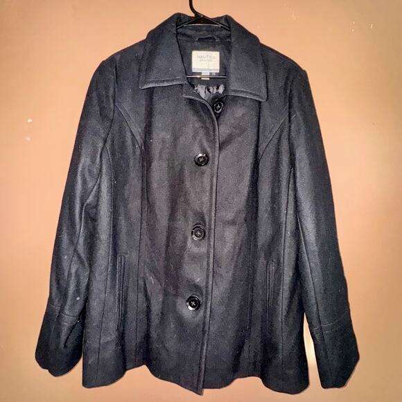 Nautica Jackets & Blazers - Nautica Women's Pea Coat Outerwear Wool Blend Jacket in Black - Size XL